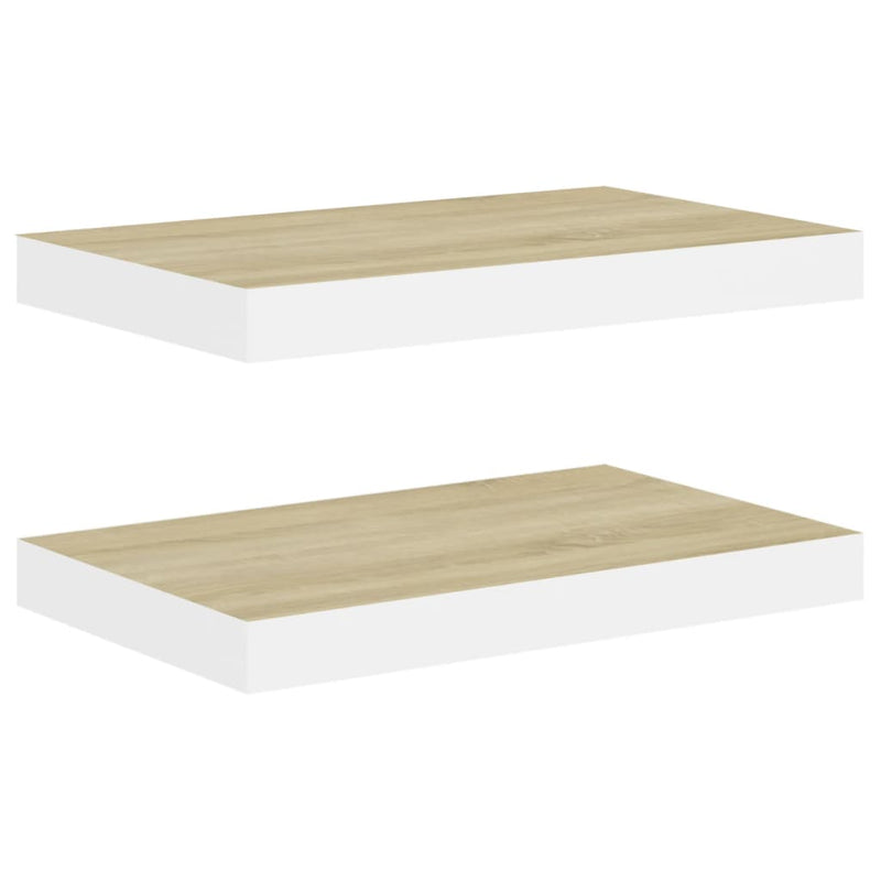 Schweberegale 2 Stk. Eichen-Optik und Weiß 40x23x3,8 cm MDF