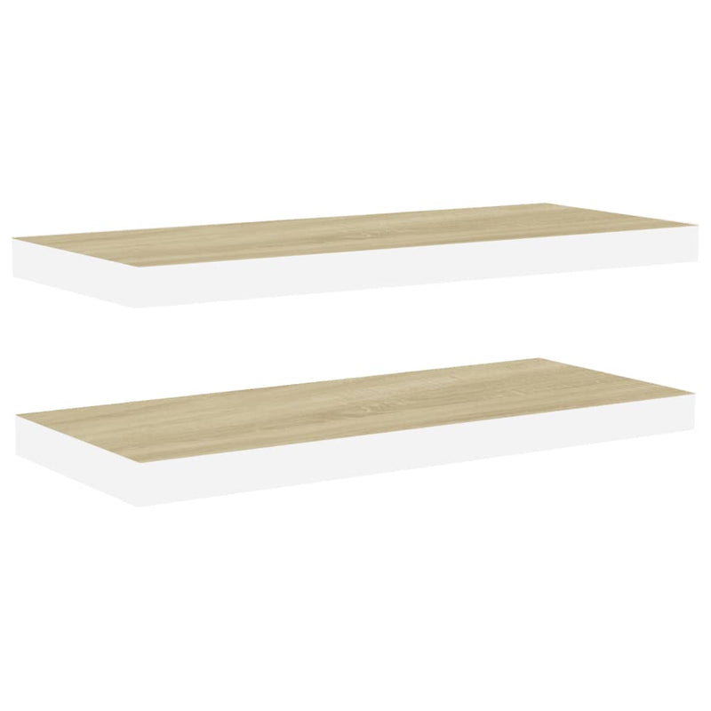 Schweberegale 2 Stk. Eichen-Optik und Weiß 60x23,5x3,8 cm MDF