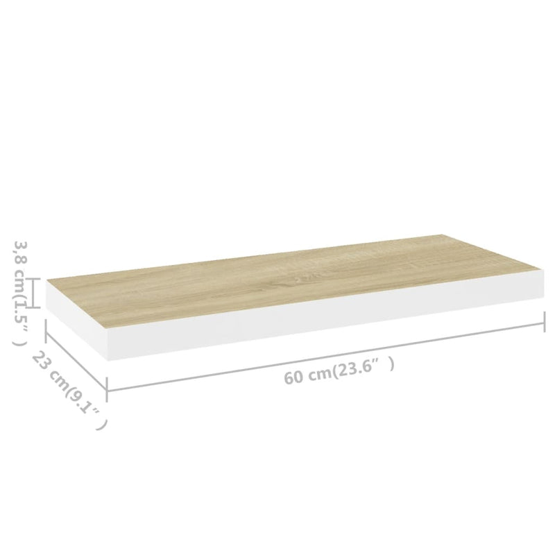 Schweberegale 2 Stk. Eichen-Optik und Weiß 60x23,5x3,8 cm MDF