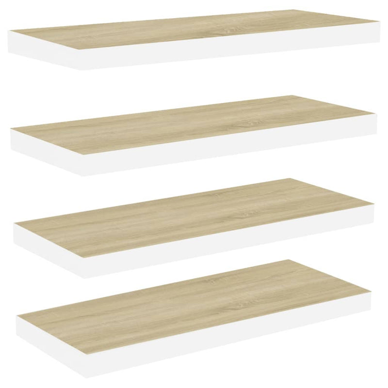 Schweberegale 4 Stk. Eichen-Optik und Weiß 60x23,5x3,8 cm MDF