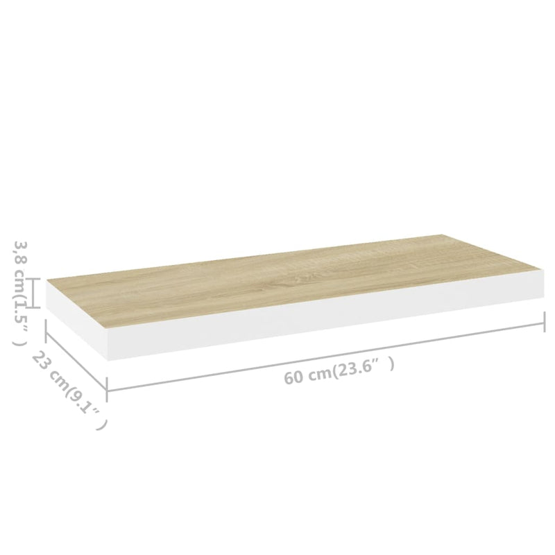 Schweberegale 4 Stk. Eichen-Optik und Weiß 60x23,5x3,8 cm MDF