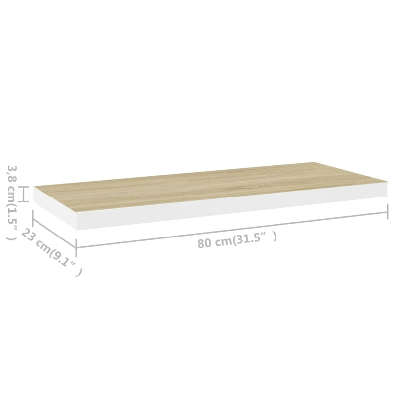 Schweberegal Eichen-Optik und Weiß 80x23,5x3,8 cm MDF