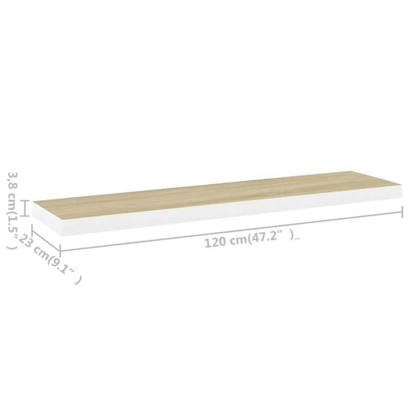 Schweberegale 4 Stk. Eichen-Optik und Weiß 120x23,5x3,8 cm MDF