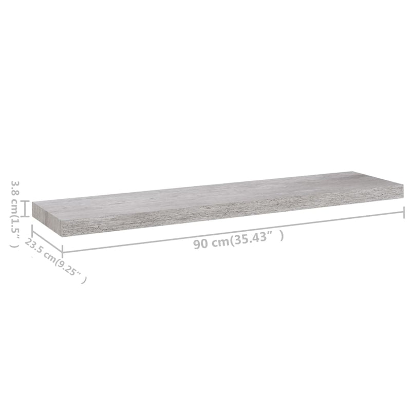 Schweberegale 2 Stk. Betongrau 90x23,5x3,8 cm MDF