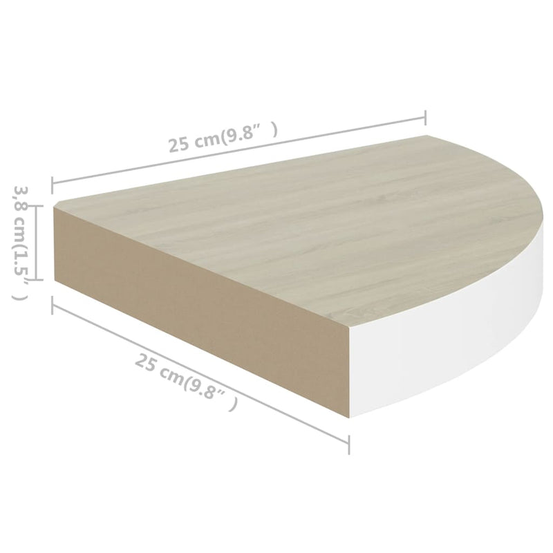 Eck-Schweberegale 4 Stk. Eichen-Optik und Weiß 25x25x3,8 cm MDF