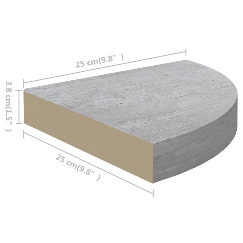 Eck-Schweberegale 2 Stk. Betongrau 25x25x3,8 cm MDF