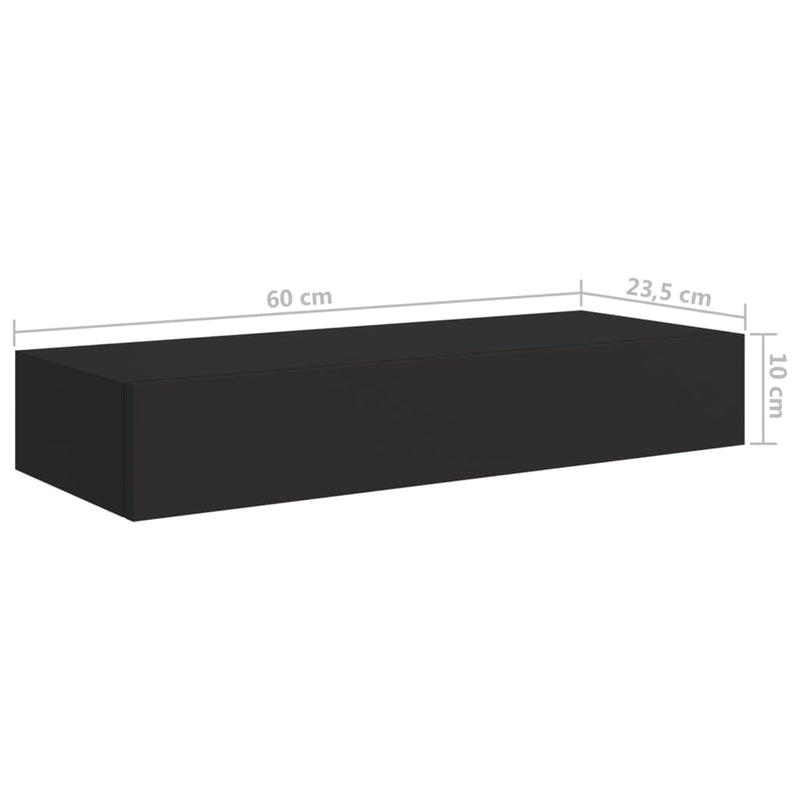 Wandregal mit Schublade Schwarz 60x23,5x10 cm MDF