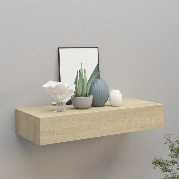 Wandregal mit Schublade Eichen-Optik 60x23,5x10 cm MDF