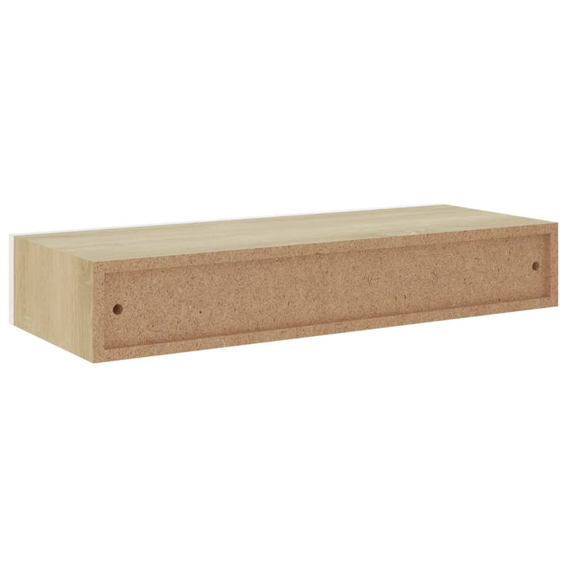 Wandregal mit Schublade Eichen-Optik und Weiß 60x23,5x10 cm MDF