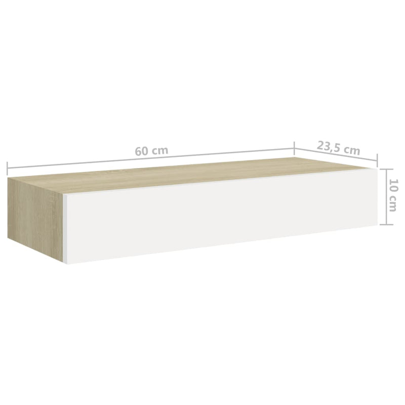 Wandregal mit Schublade Eichen-Optik und Weiß 60x23,5x10 cm MDF