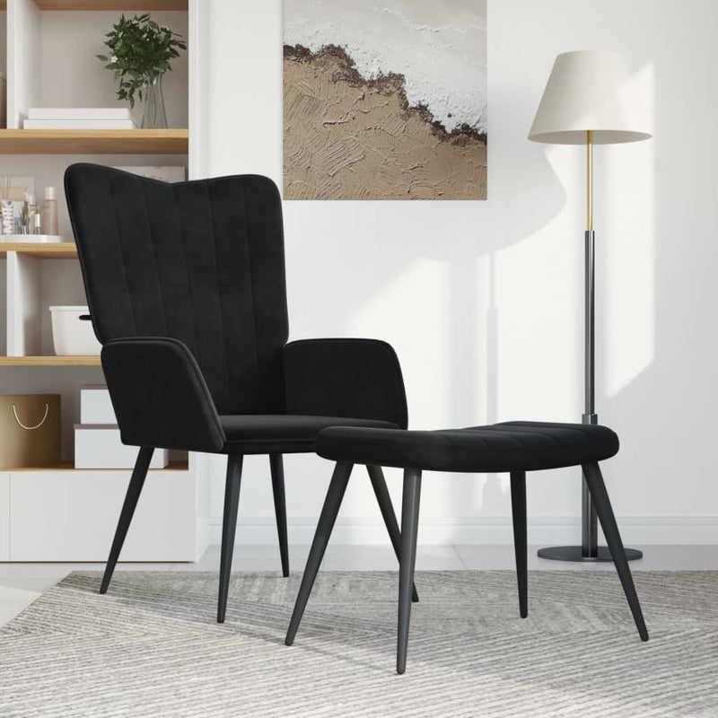 Relaxsessel mit Hocker Schwarz Samt