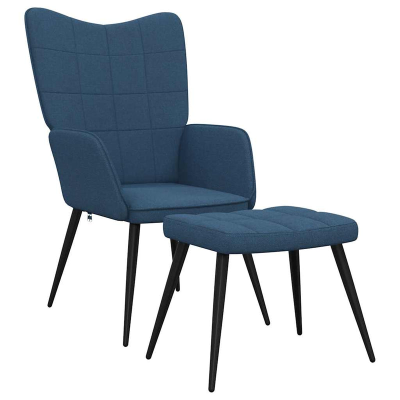 Relaxsessel mit Hocker Blau Stoff