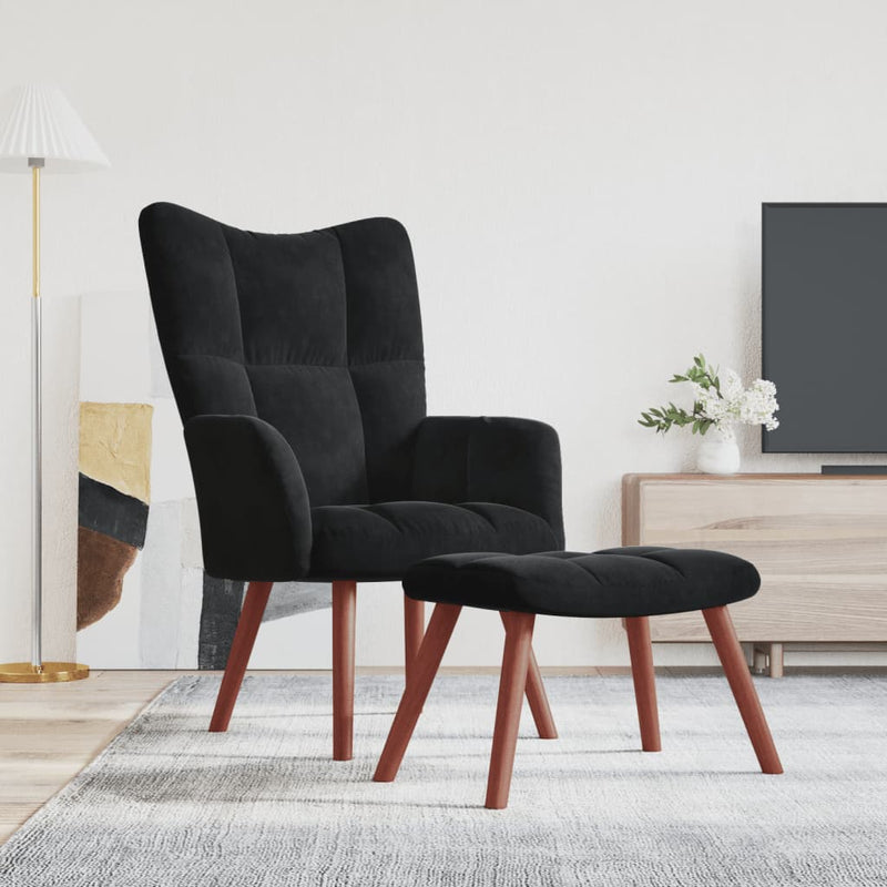 Relaxsessel mit Hocker Schwarz Samt