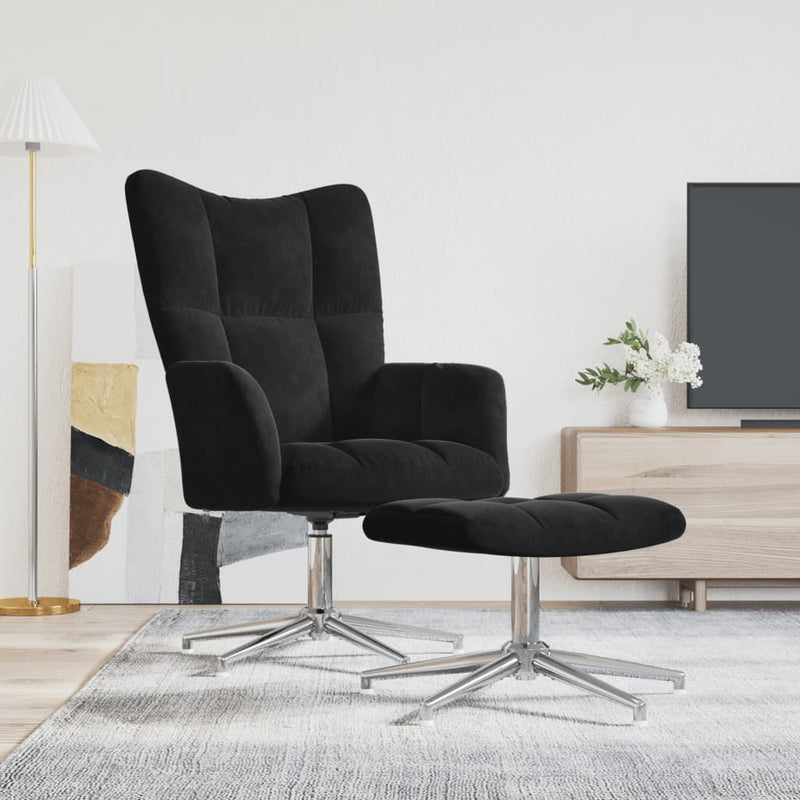 Relaxsessel mit Hocker Schwarz Samt