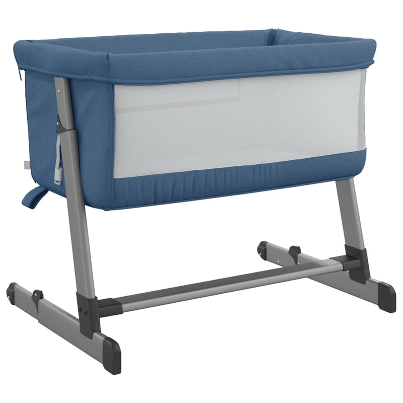 Babybett mit Matratze Marineblau Leinenstoff