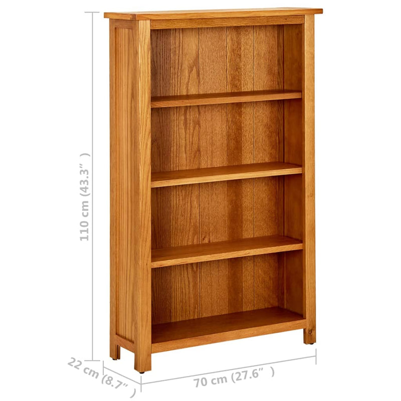 Bücherregal 4 Fächer 70x22x110 cm Massivholz Eiche