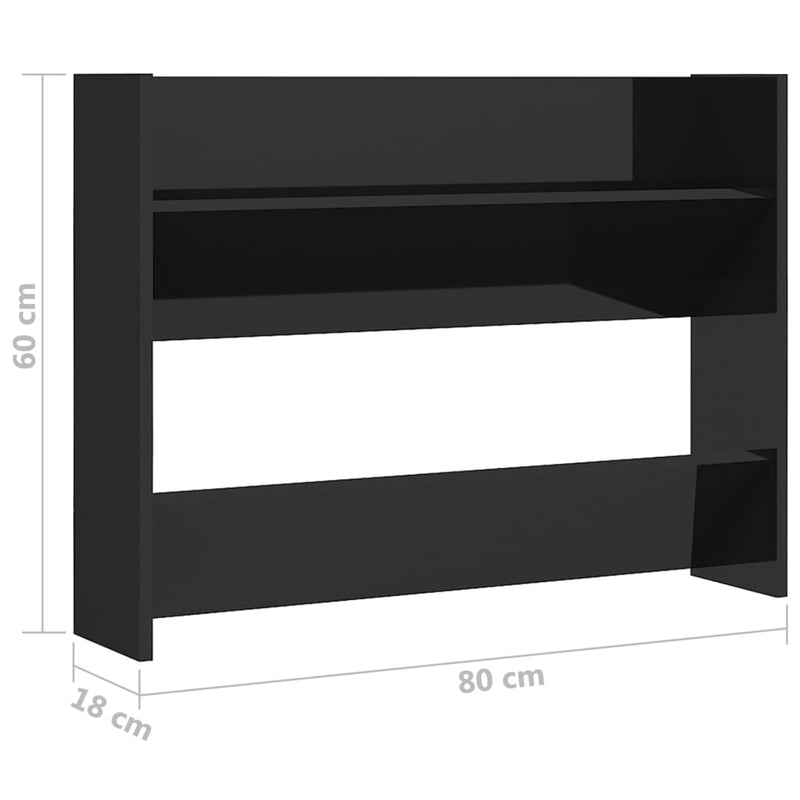 Wand-Schuhschränke 2 Stk. Hochglanz-Schwarz 80x18x60cm