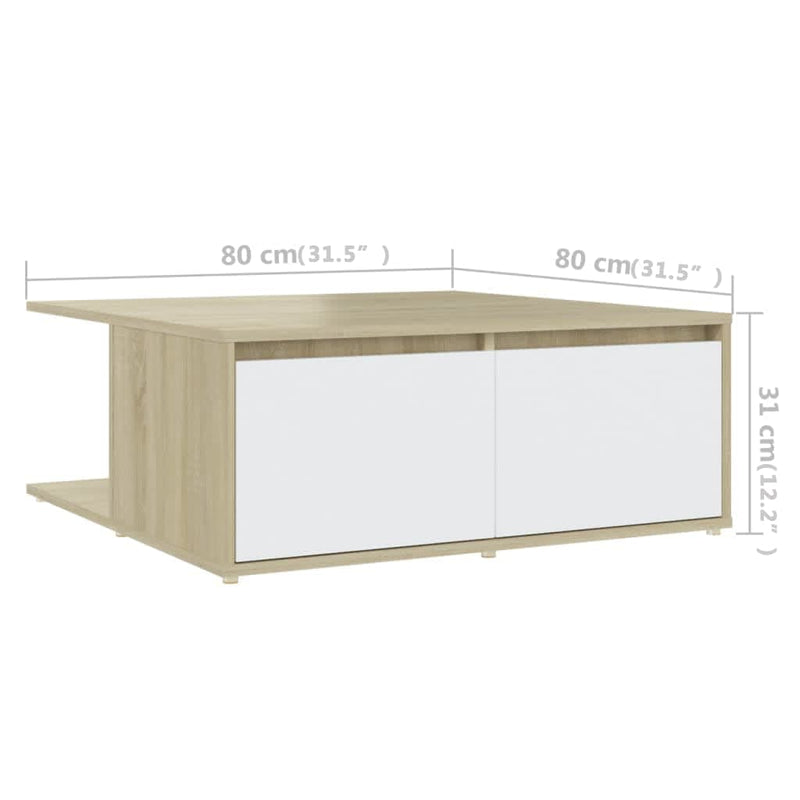 Couchtisch Weiß und Sonoma-Eiche 80x80x31 cm Holzwerkstoff