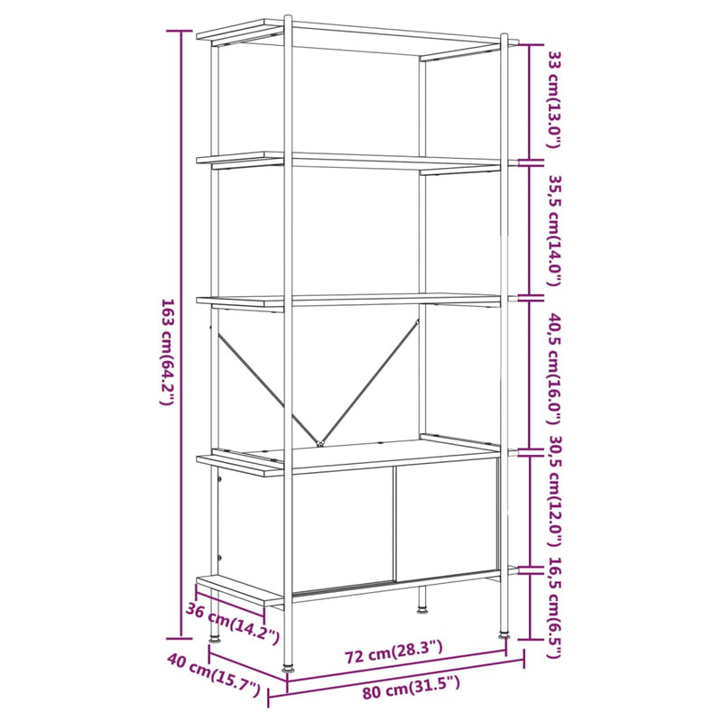 Regal mit 5 Böden und Schrank 80x40x163 cm Stahl Holzwerkstoff