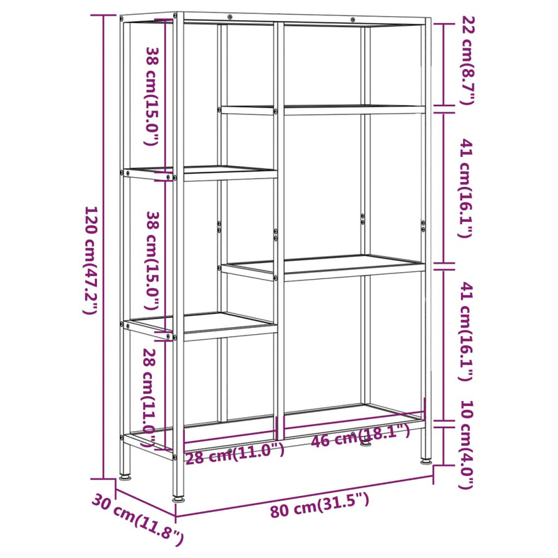 Bücherregal 80x30x120 cm Stahl und Holzwerkstoff