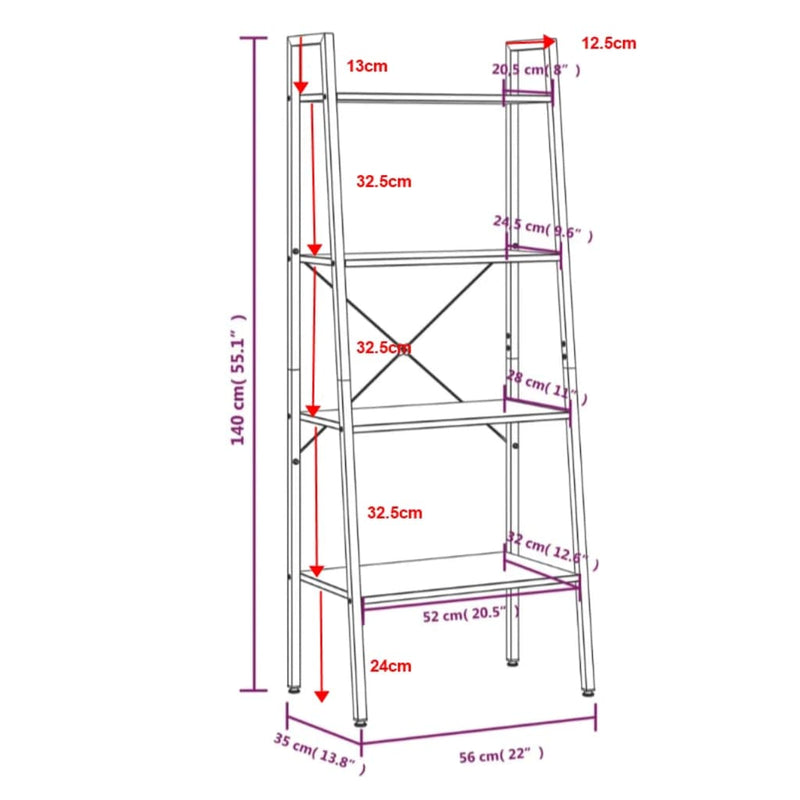 Standregal 4 Böden Dunkelbraun und Schwarz 56x35x140 cm