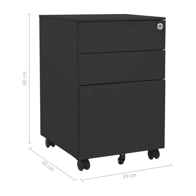 Aktenschrank mit Rollen Anthrazit 39x45x60 cm Stahl