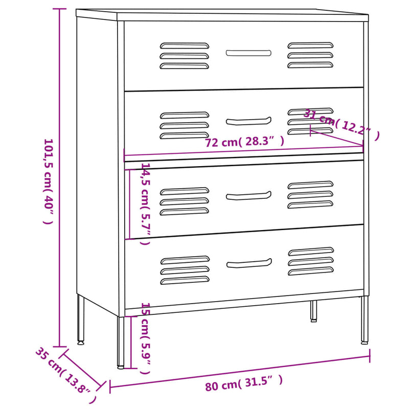 Kommode Senfgelb 80x35x101,5 cm Stahl