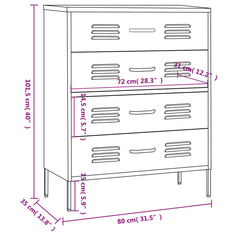 Kommode Anthrazit 80x35x101,5 cm Stahl