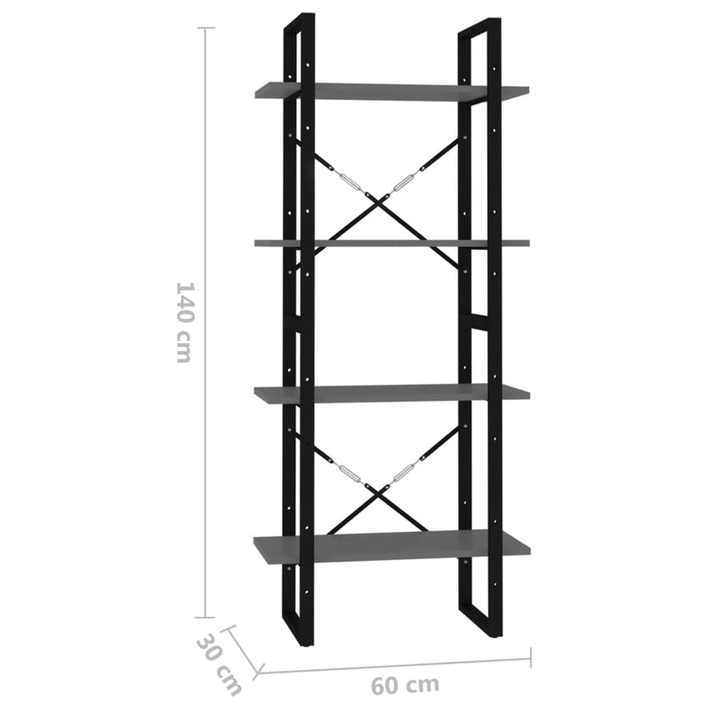 Bücherregal 4 Fächer Grau 60x30x140 cm Holzwerkstoff