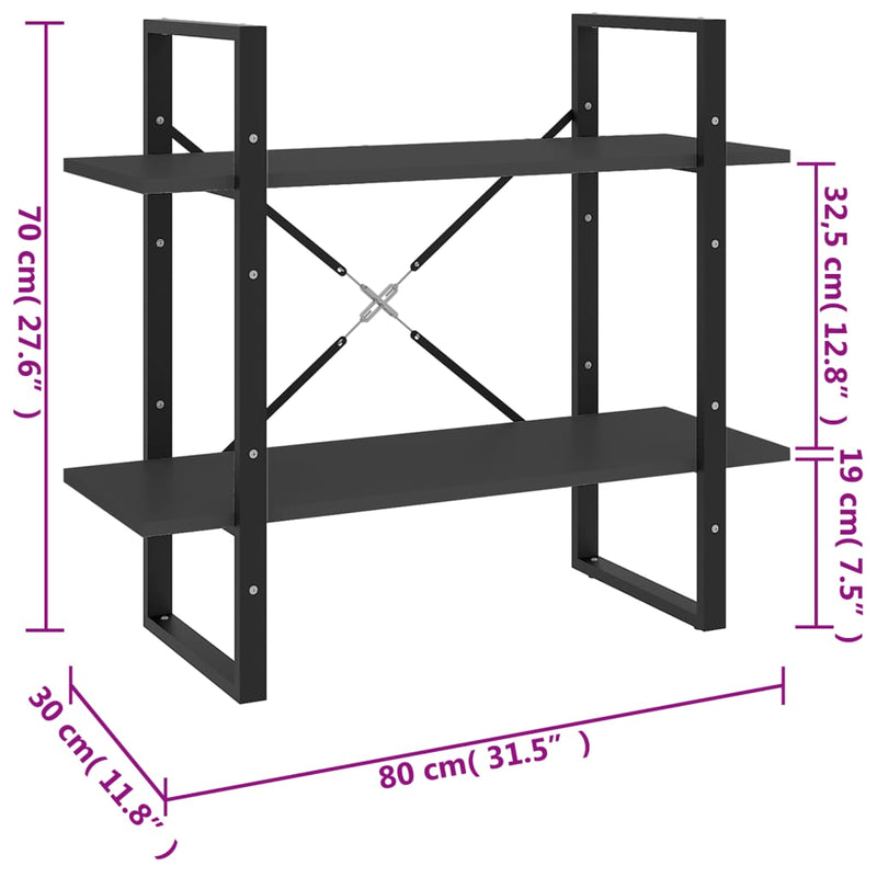 Bücherregal 2 Fächer Grau 80x30x70 cm Holzwerkstoff