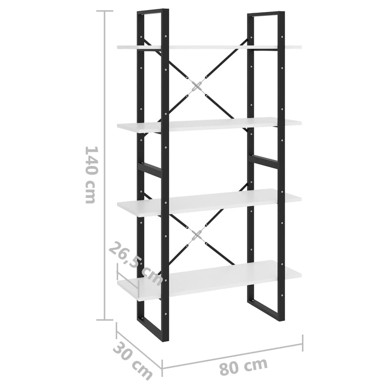 Bücherregal 4 Fächer Weiß 80x30x140 cm Holzwerkstoff