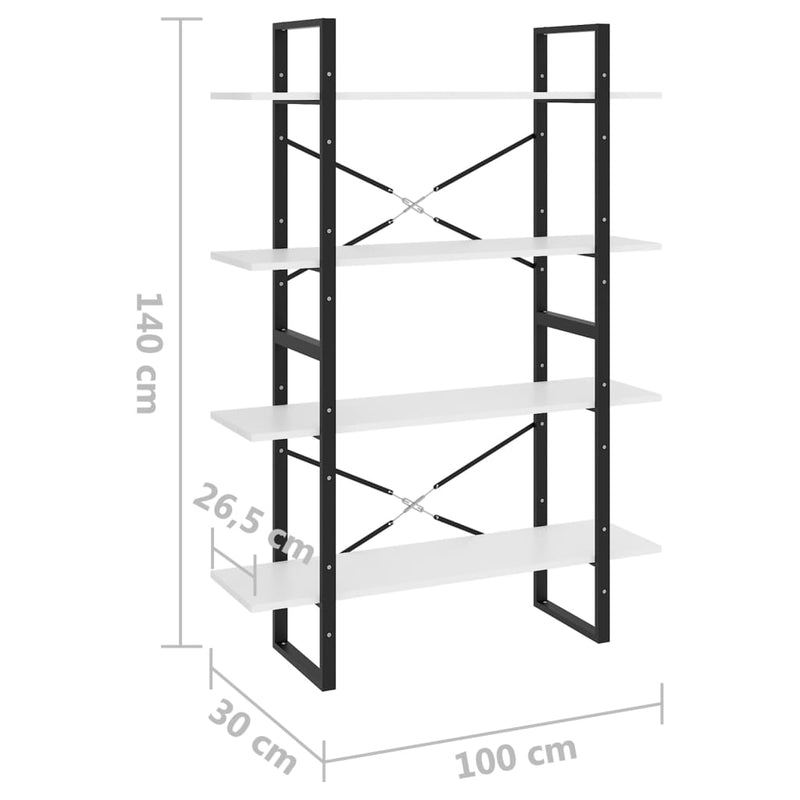 Bücherregal 4 Fächer Weiß 100x30x140 cm Holzwerkstoff