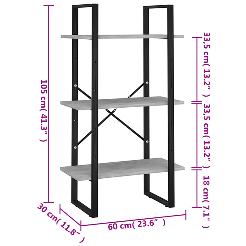 Lagerregal Betongrau 60x30x105 cm Holzwerkstoff