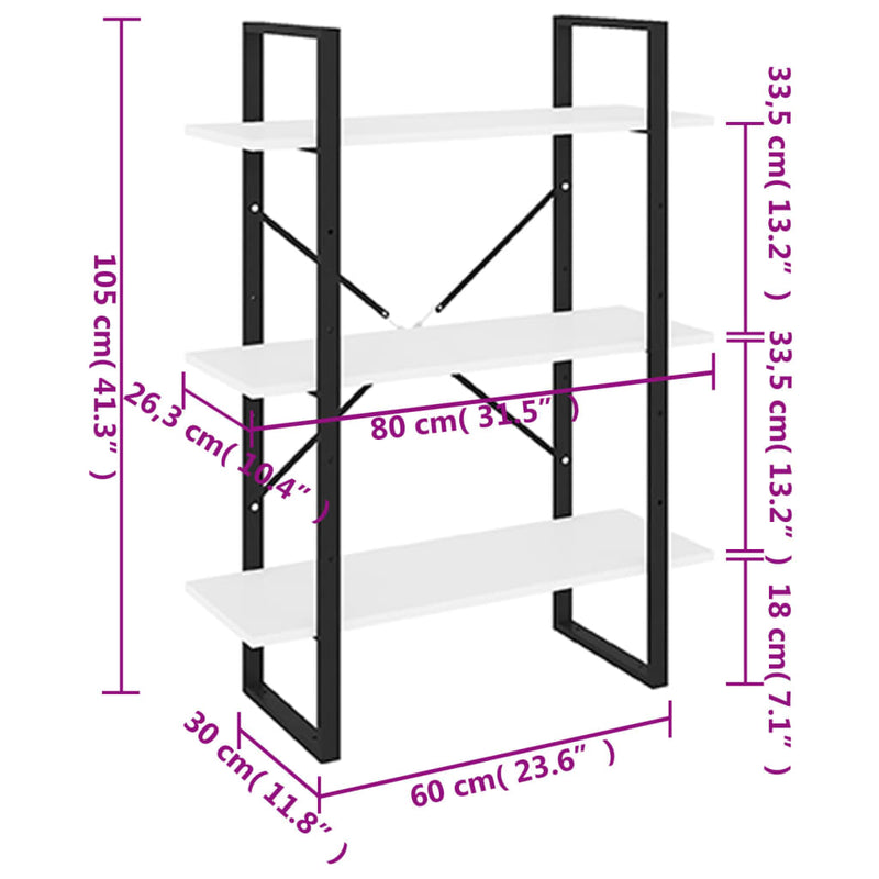 Bücherregal Weiß 80x30x105 cm Holzwerkstoff