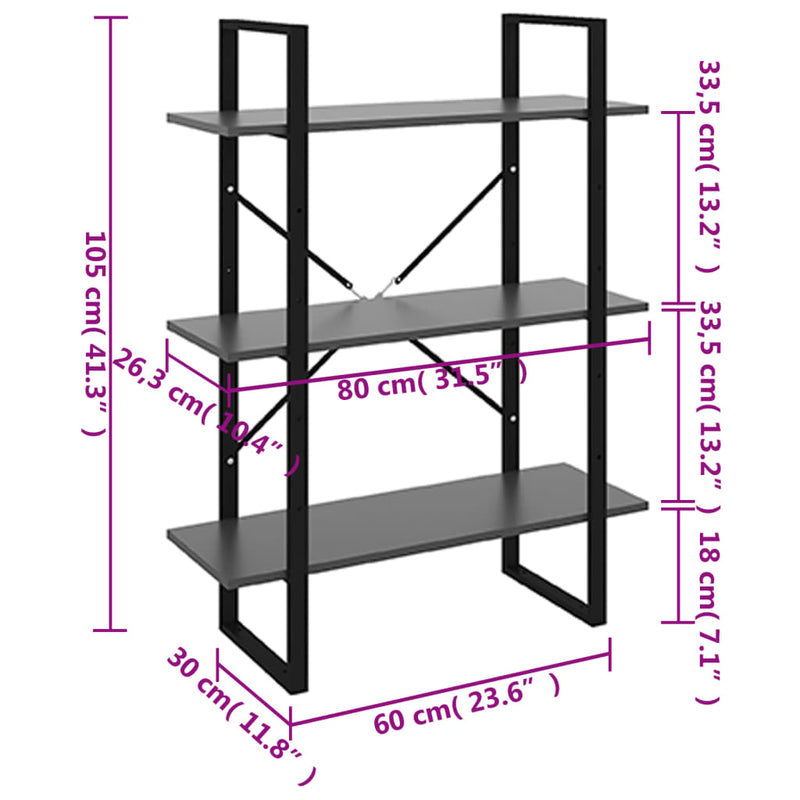 Bücherregal Grau 80x30x105 cm Holzwerkstoff