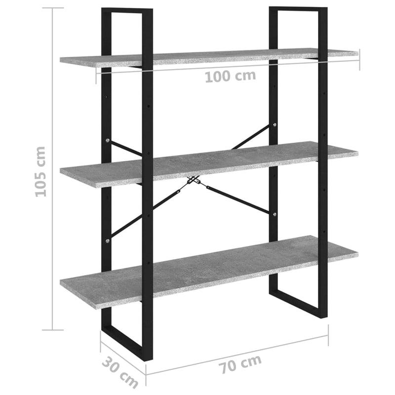 Bücherregal Betongrau 100x30x105 cm Holzwerkstoff