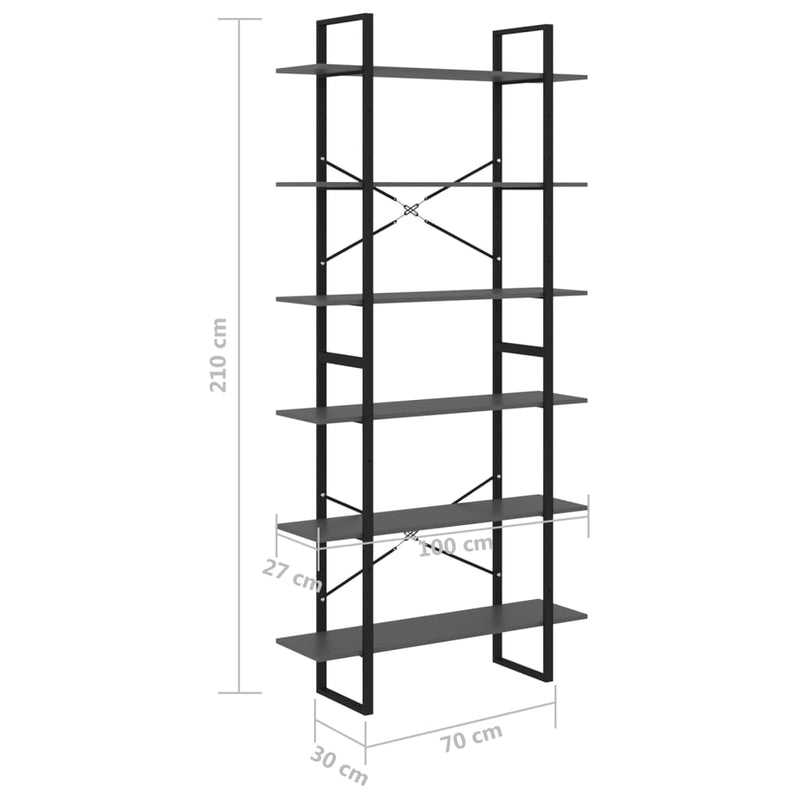 Standregal Hoch Grau 100x30x210 cm Massivholz Kiefer