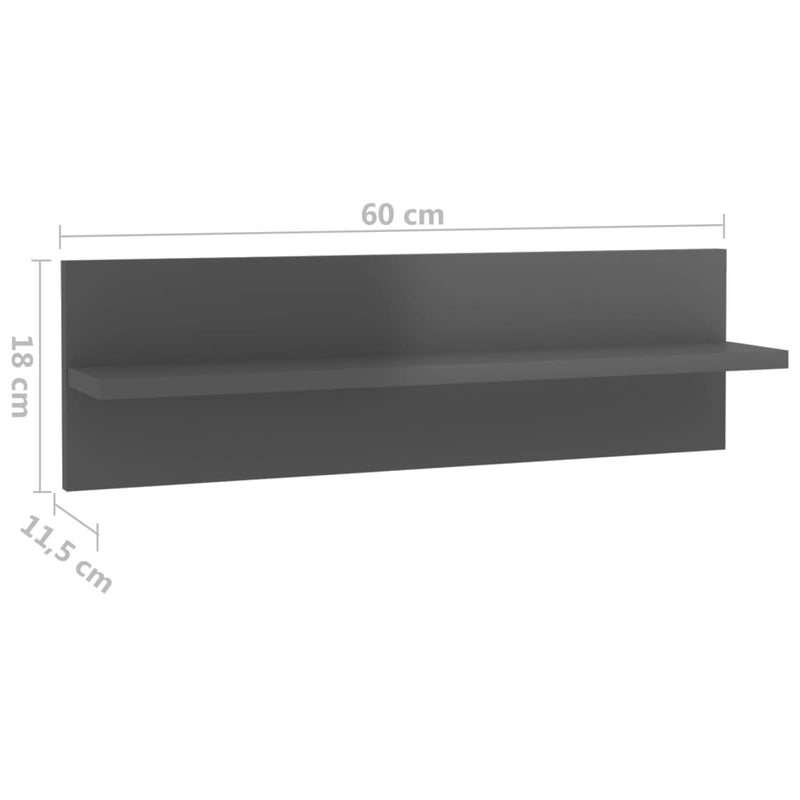 Wandregale 4 Stk. Hochglanz-Grau 60x11,5x18 cm Holzwerkstoff