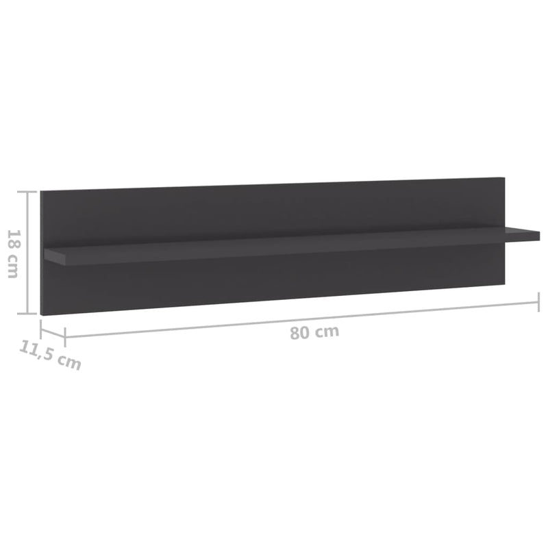 Wandregale 2 Stk. Hochglanz-Grau 80x11,5x18 cm Holzwerkstoff