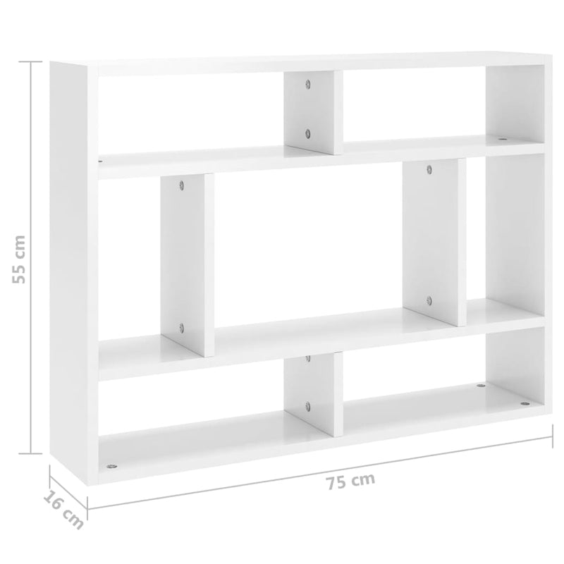 Wandregal Hochglanz-Weiß 75x16x55 cm Holzwerkstoff