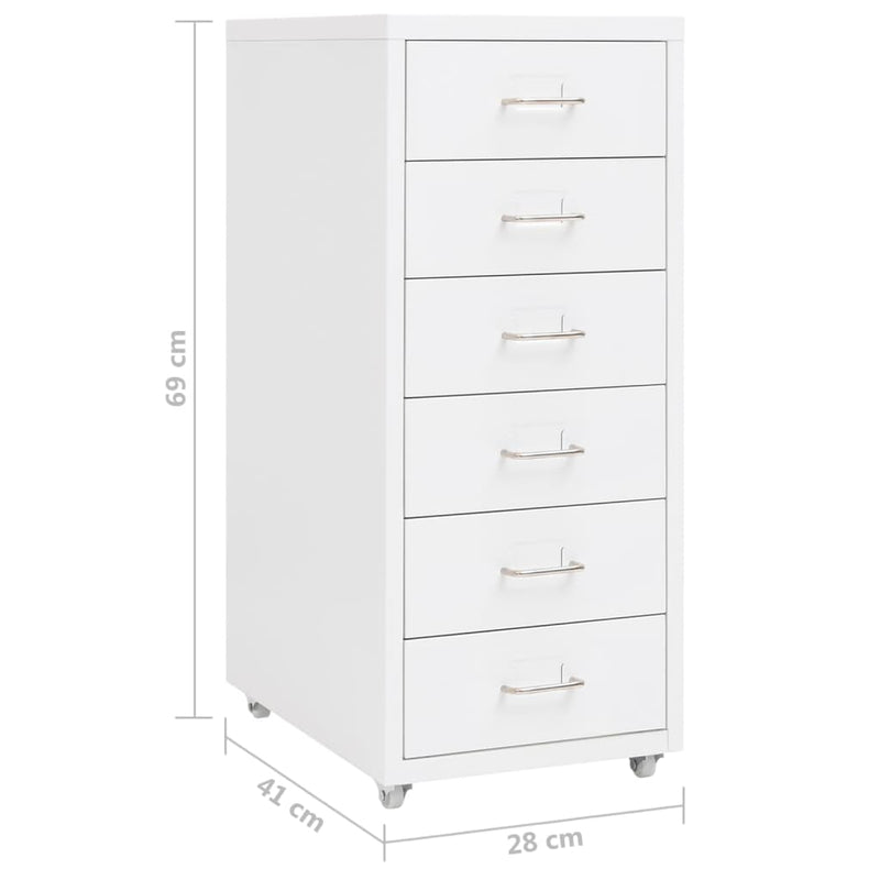 Aktenschrank mit Rollen Weiß 28x41x69 cm Metall