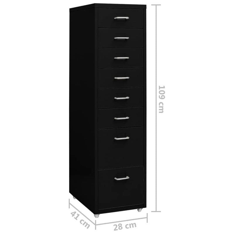 Aktenschrank mit Rollen Schwarz 28x41x109 cm Metall