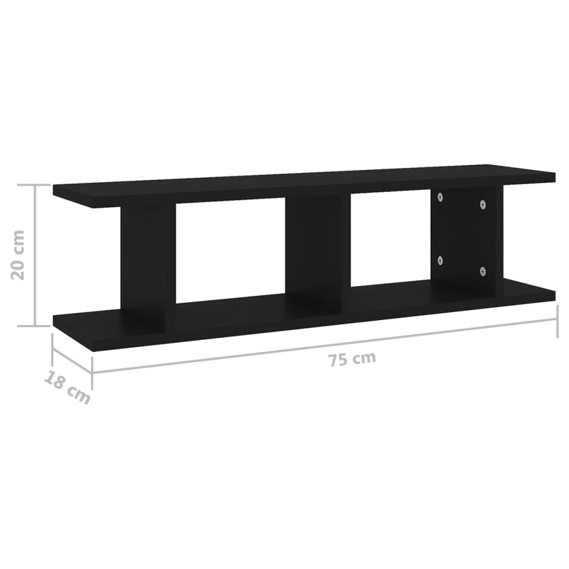 Wandregale 2 Stk. Schwarz 75x18x20 cm Holzwerkstoff