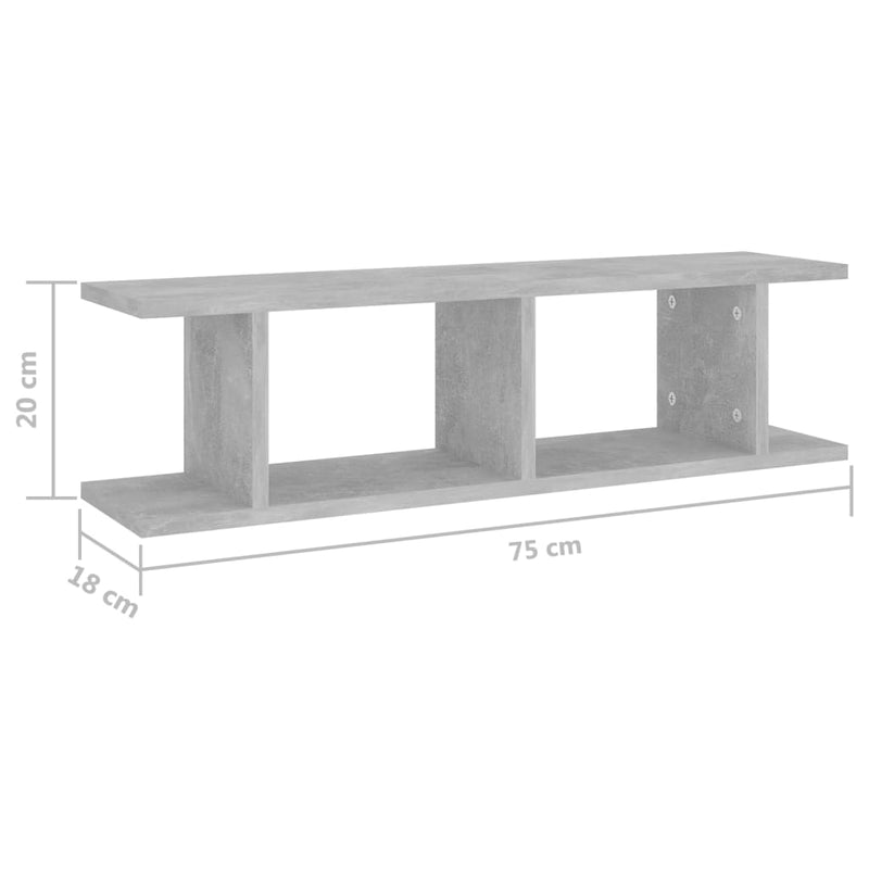 Wandregale 2 Stk. Betongrau 75x18x20 cm Holzwerkstoff