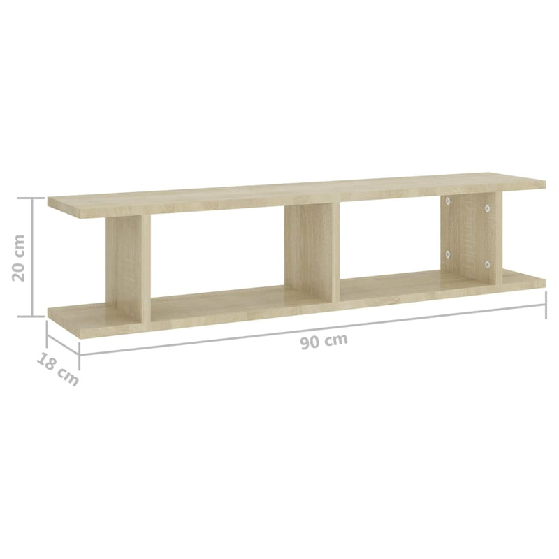 Wandregale 2 Stk. Sonoma-Eiche 90x18x20 cm Holzwerkstoff