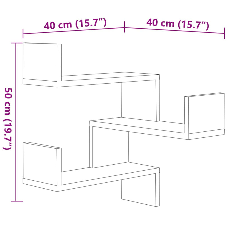 Wand-Eckregale 2 Stk. Betongrau 40x40x50 cm Holzwerkstoff