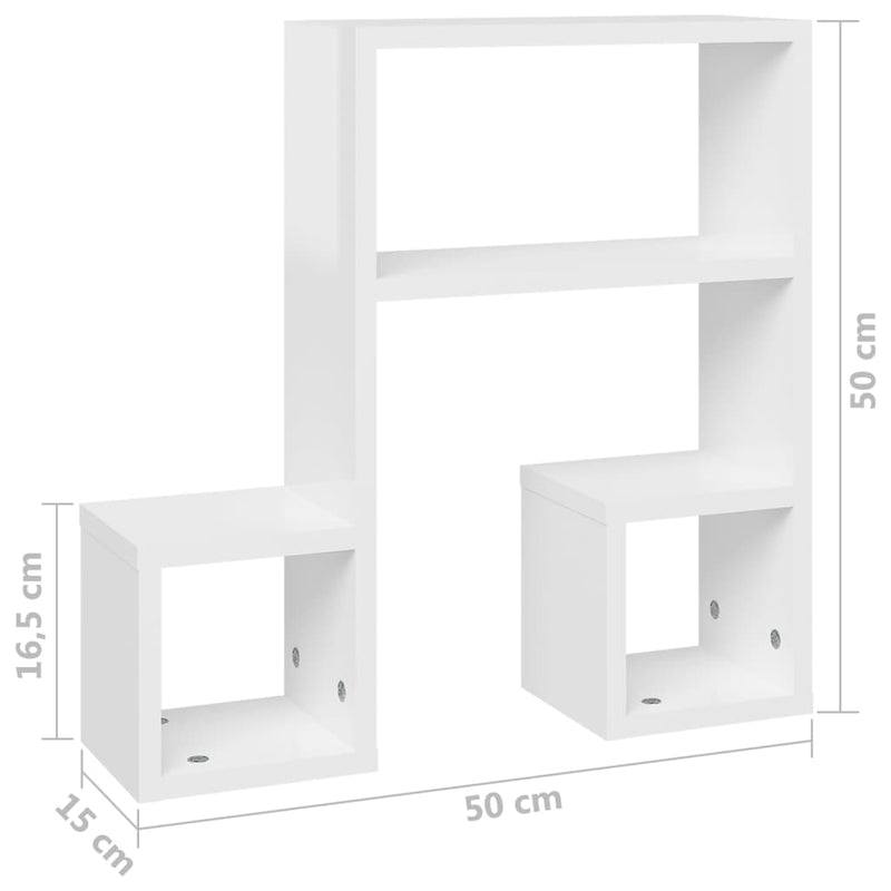 Wandregale 2 Stk. Hochglanz-Weiß 50x15x50 cm Holzwerkstoff