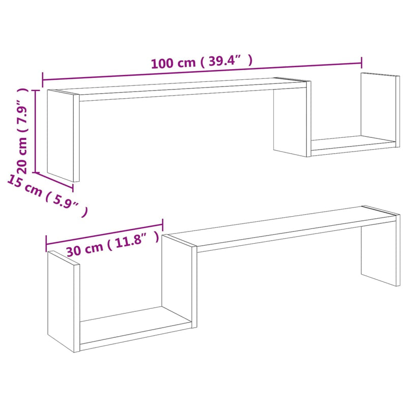 Wandregale 2 Stk. Sonoma-Eiche 100x15x20 cm Holzwerkstoff