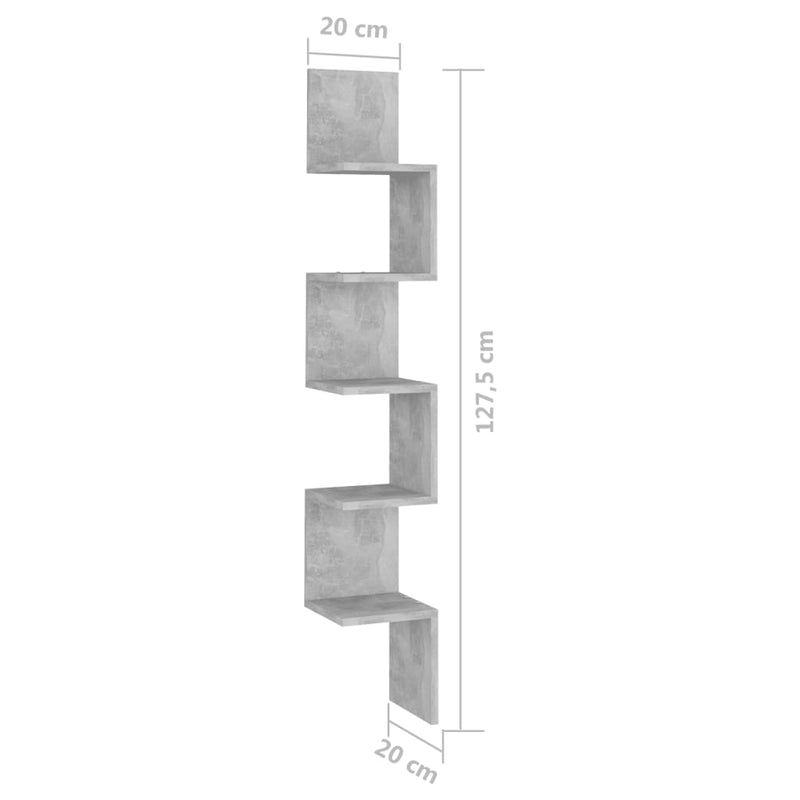 Wand-Eckregal Betongrau 20x20x127,5 cm Holzwerkstoff