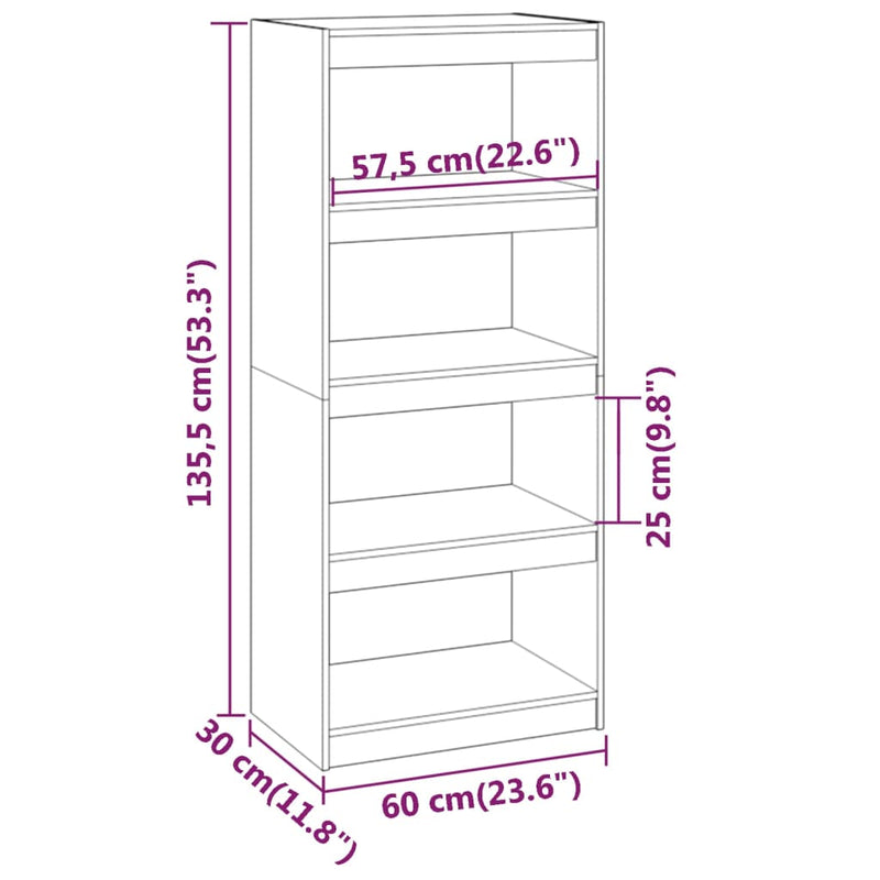 Bücherregal/Raumteiler Honigbraun 60x30x135,5 cm Kiefernholz